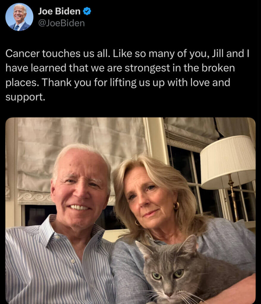 Joey Biden tweet about his cancer, his wife is also in the image