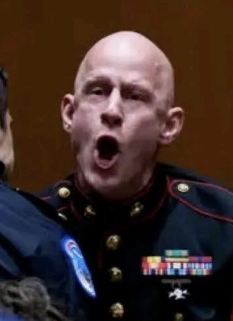 Senate Armed Services subcommittee hearing in Washington where Raleigh firefighter Brian McGinnis protested Iran war