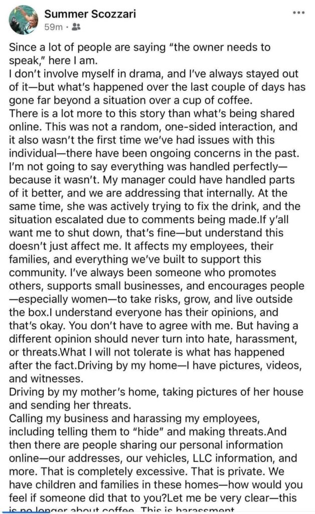 910 coffee co controversy owner full facebook post 1