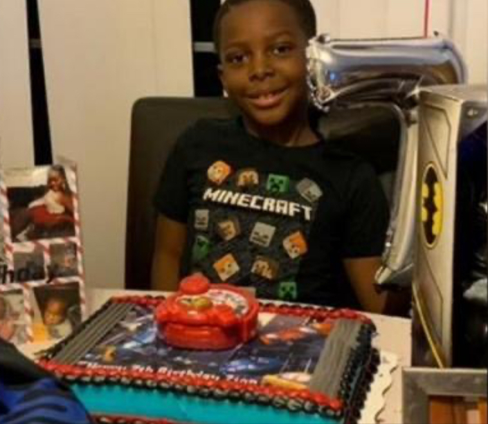 7-year-old Zion Gibbs after being shot last week in Fayetteville.