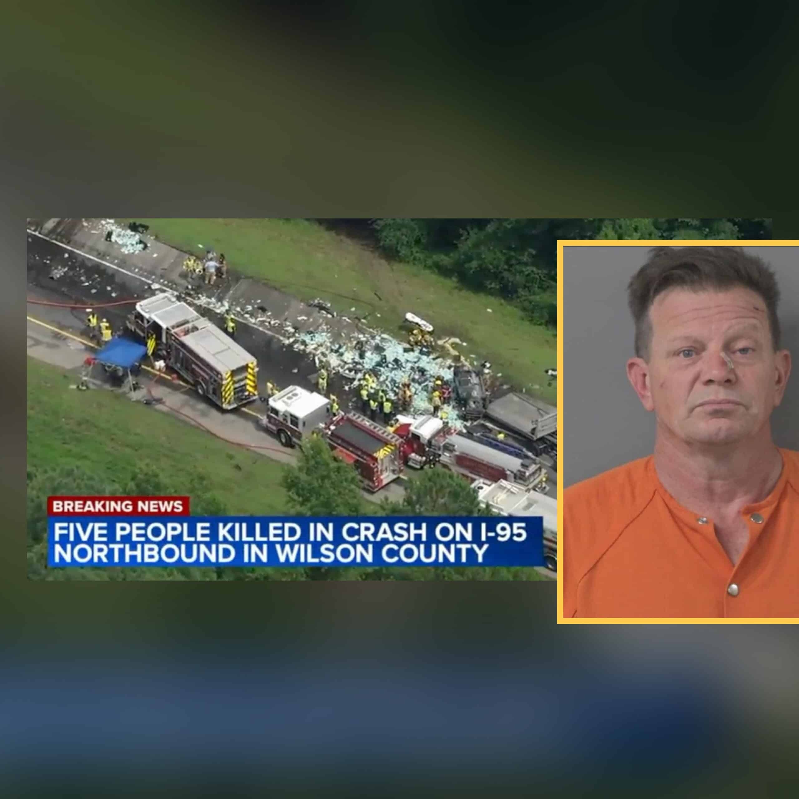 Five people were killed in a crash involving two passenger cars and two tractor-trailers on I-95 North. CREDIT: WTVD-ABC 11