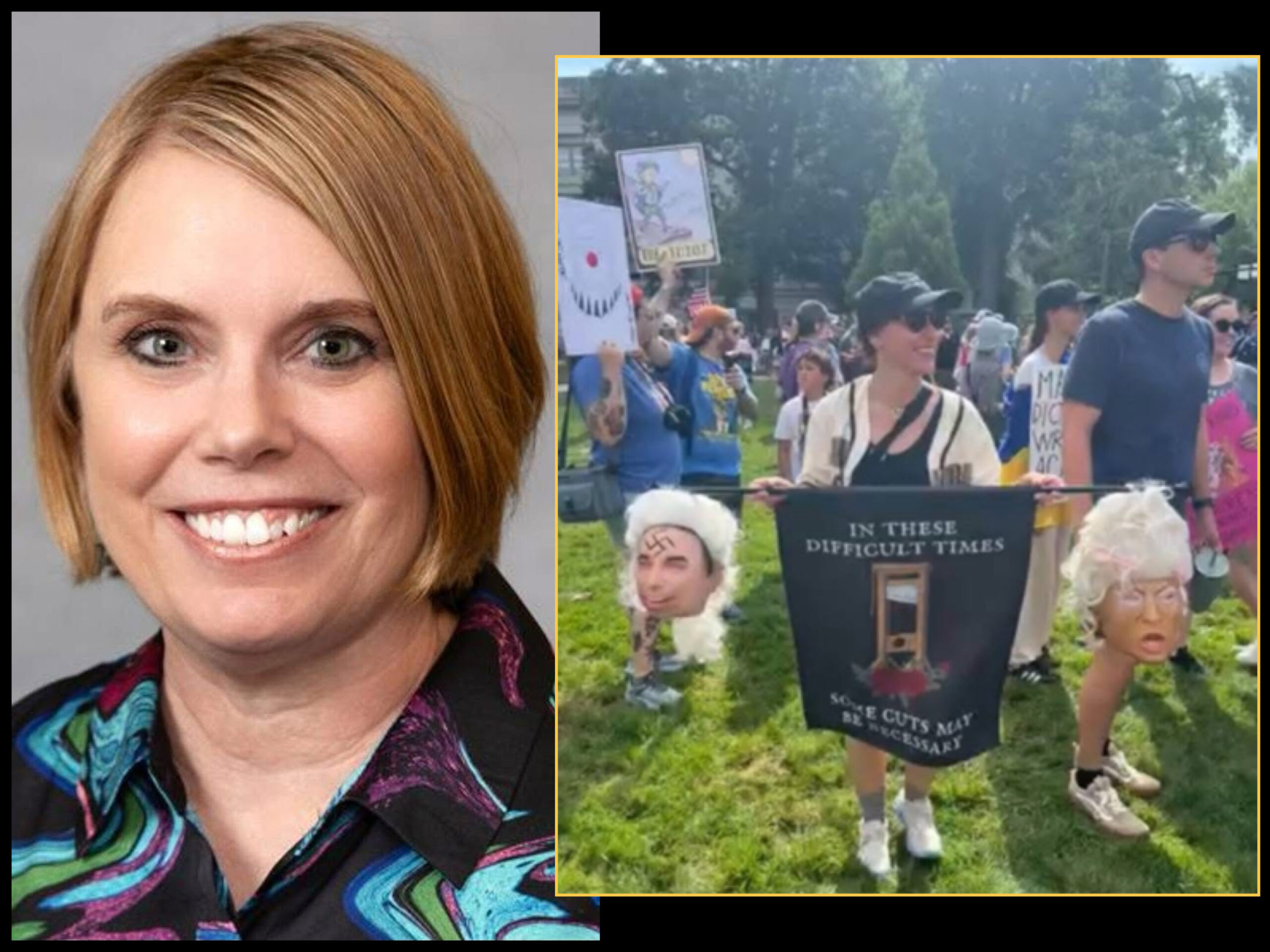Julie von Haefen faces GOP backlash after sharing protest video of Trump’s beheading during No Kings rally in North Carolina.