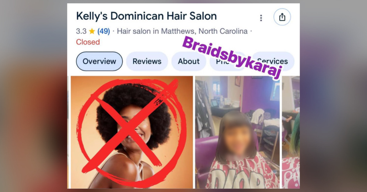 Screenshot exposing Kelly's Dominican Hair Salon racist Google photo that sparked viral outrage