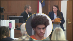 Victims Lyric Woods and Devin Clark side-by-side with suspect Issiah Ross in orange jumpsuit