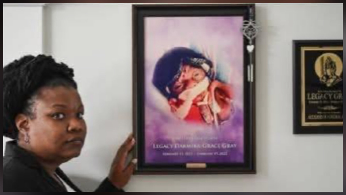 Charlotte mother Shanquilla Gray looking distressed while speaking about the Novant Health newborn death incident