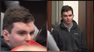 Austin Thompson looking down during his sentencing phase for the Hedingham mass shooting in Raleigh