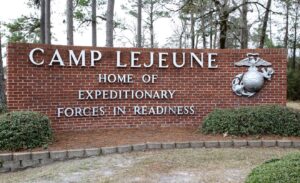 Entrance sign of Marine Corps Base Camp Lejeune in North Carolina
