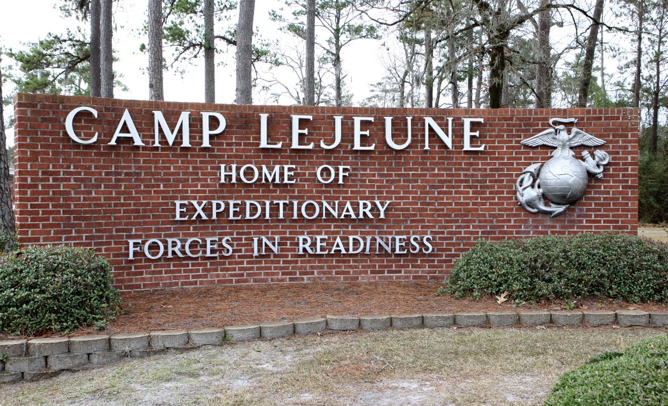 Entrance sign of Marine Corps Base Camp Lejeune in North Carolina