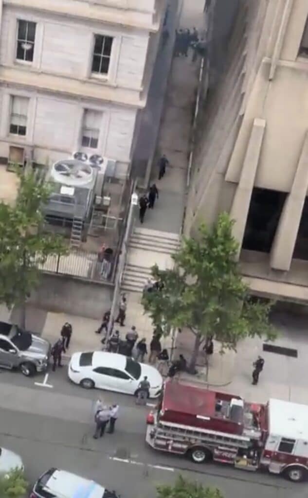 Raleigh police securing the scene after downtown Raleigh shooting on Fayetteville Street, May 22 2026