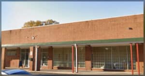 Exterior view of the commercial building at 3409 Brookshire Boulevard Charlotte formerly used by Kingdom City Church