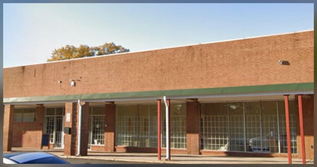 Exterior view of the commercial building at 3409 Brookshire Boulevard Charlotte formerly used by Kingdom City Church