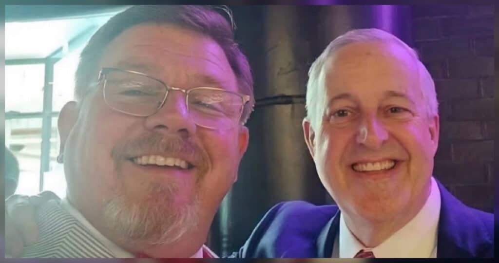 Michael Whatley and Harvey West Jr. together at an event — Whatley promoted the convicted child sex offender to NC GOP leadership